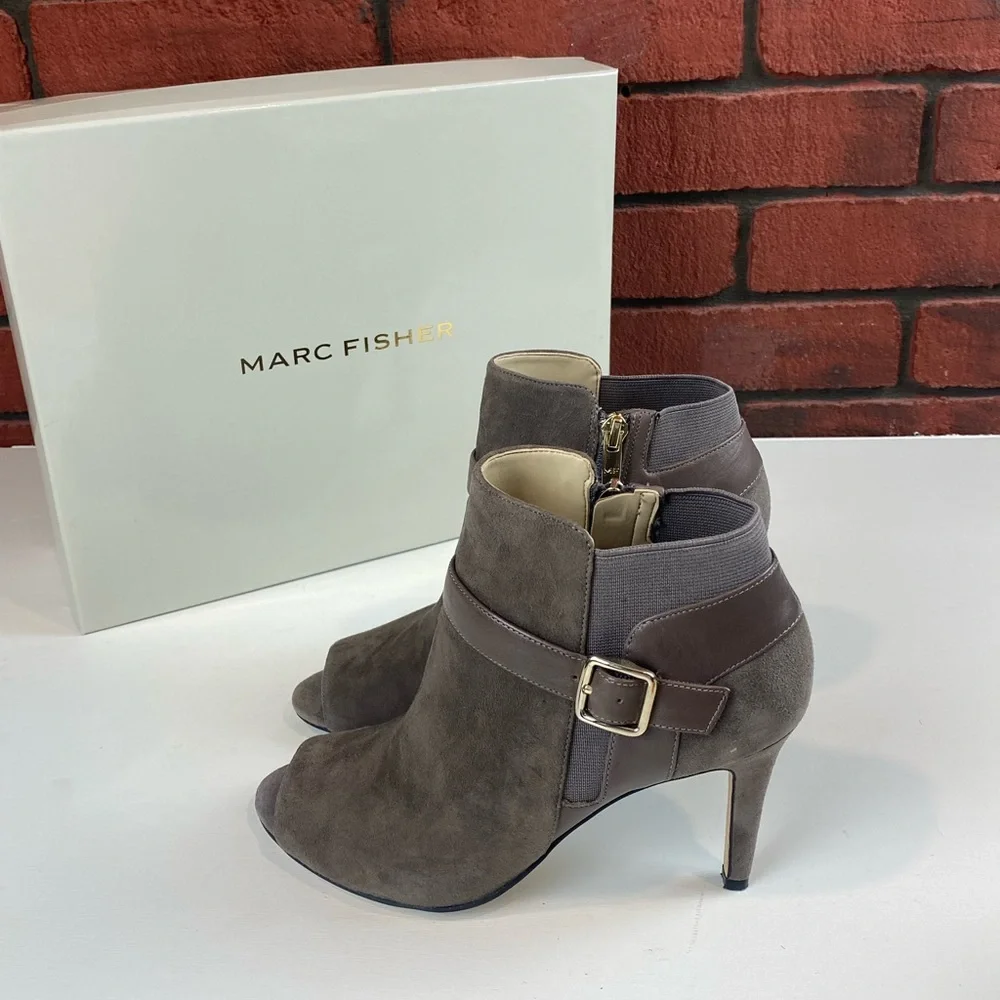 Marc Fisher‎ Shimmee Suede Peep Toe Booties 6.5aM Stiletto Ankle High Heels - Picture 2 of 5